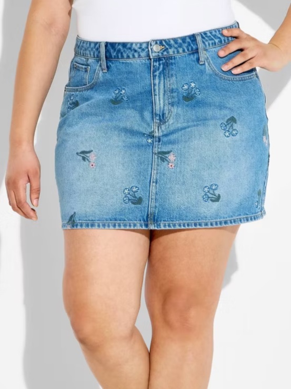 wild fable Light Blue Embroidered Denim Mini Skirt